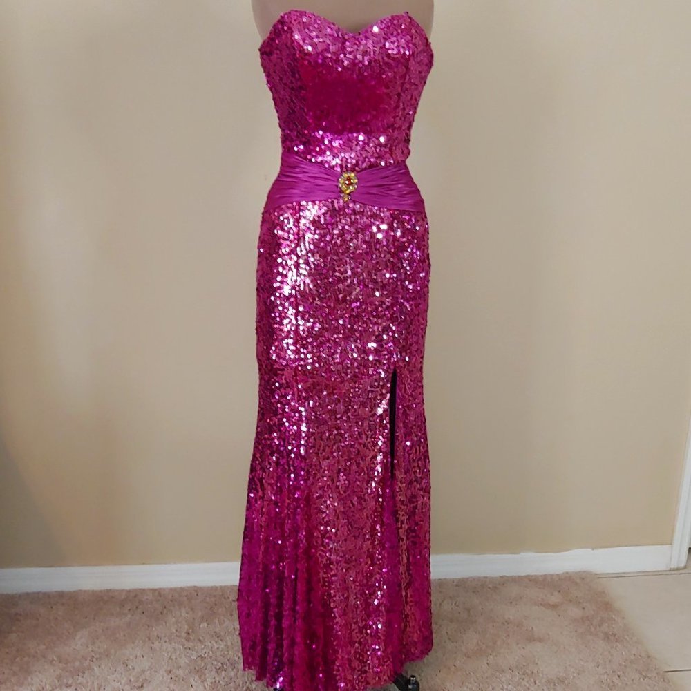Glamorous Strapless Fuchsia Sequin Gown
